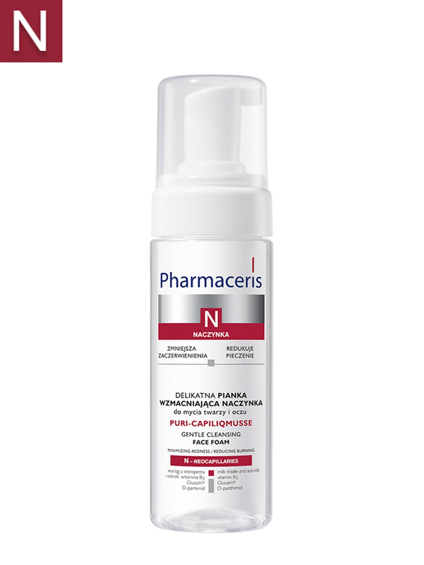 PHARMACERIS N GENTLE CAPILLARY STRENGTHENING CLEANSING MOUSSE FOR FACE AND EYES PURI-CAPILIQMUSSE 150 ML