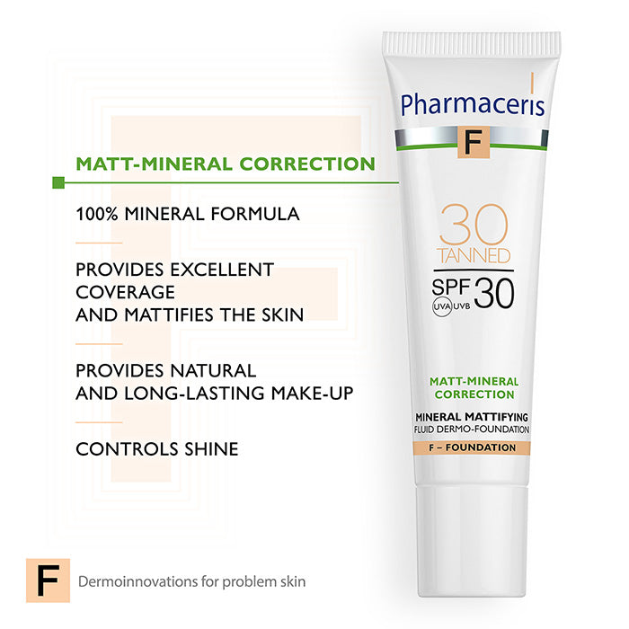 PHARMACERIS F MINERAL MATTIFYING FLUID DERMO-FOUNDATION SPF 30 MATT-MINERAL-CORRECTION 30 TANNED 30 ml