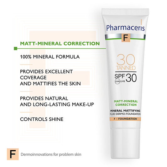 PHARMACERIS F MINERAL MATTIFYING FLUID DERMO-FOUNDATION SPF 30  MATT-MINERAL-CORRECTION 30 TANNED 30 ml